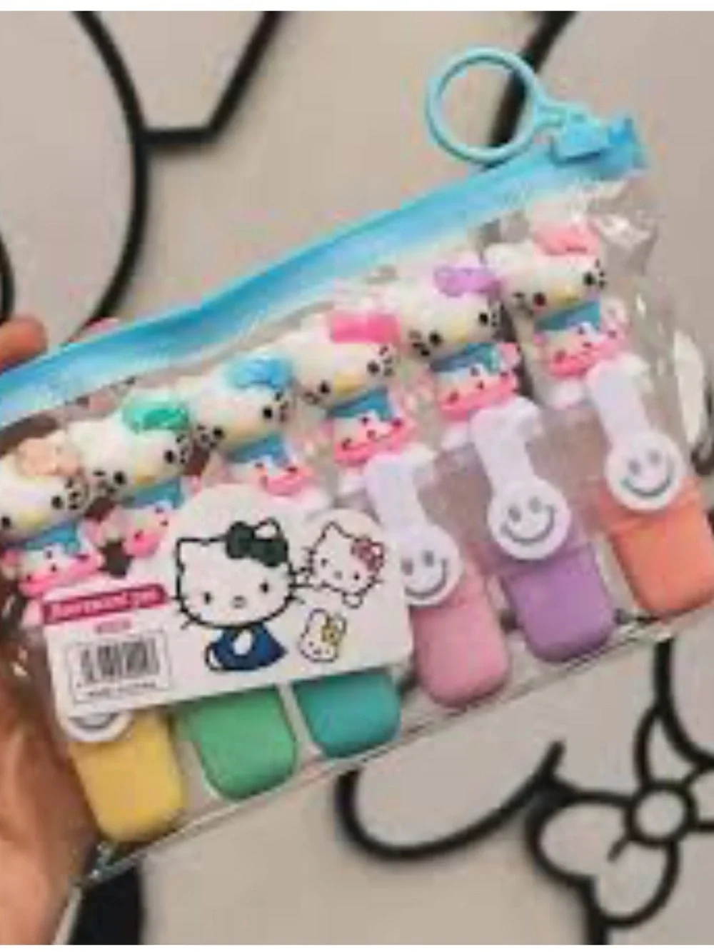 Hello Kitty Fluorescent Highlighter Markers Pens Set in Bag 7 Pc Set New